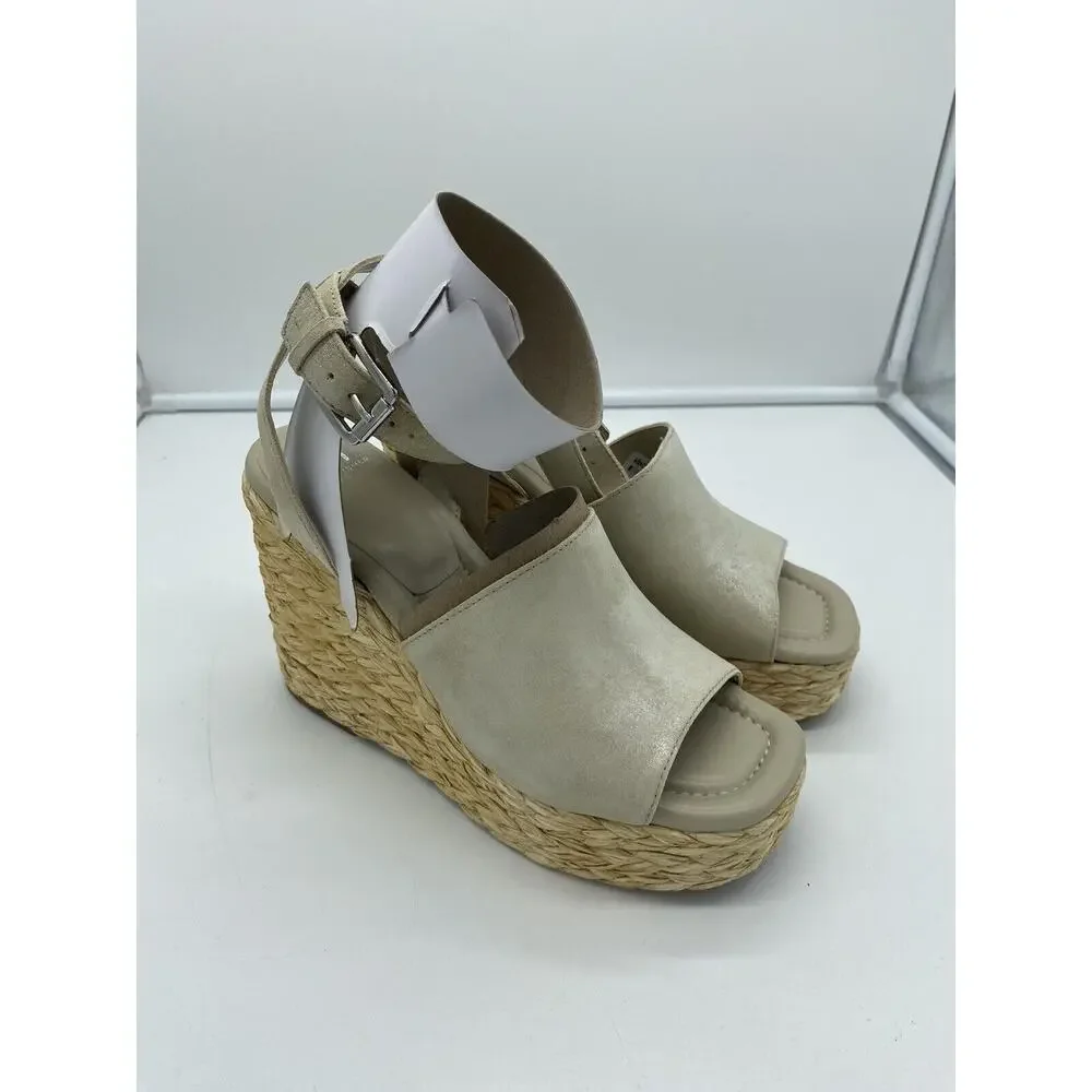New Marc Fisher LTD Nelly Suede Espadrille Wedge Sandals Ankle Strap Natural 9M‎